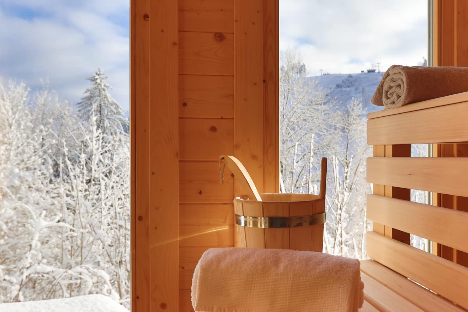 Mountainbike- & Outdoor-Sport-Unterkunft Harz-BnB Werkmeister - Werkmeisters Hütte, Bergblick in der Sauna